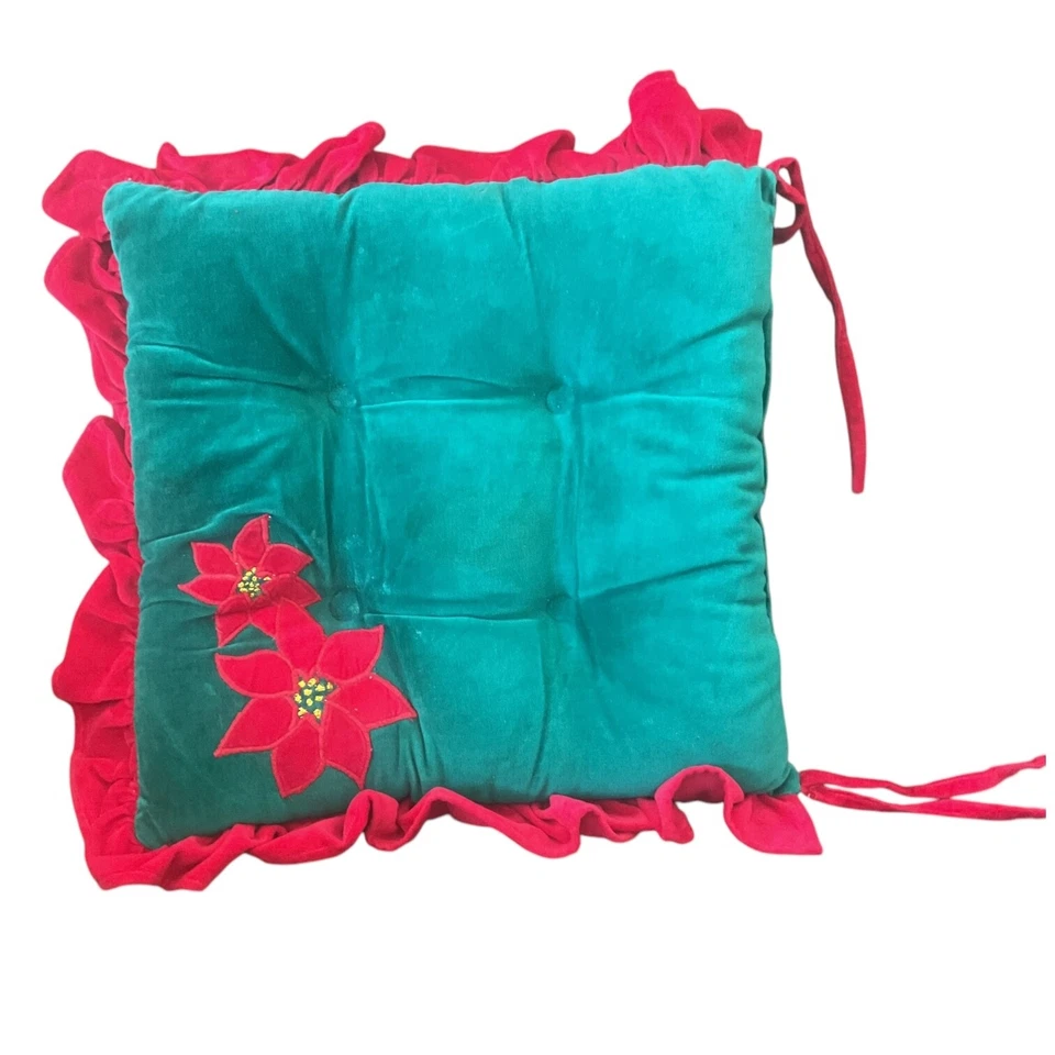 Juego de 2 Cojines de Silla Mechonados para Silla de Comedor Navidad Vacaciones Poinsetti Foto 2 de 4