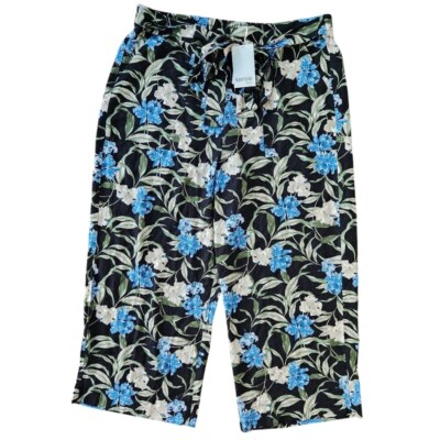 Kensie Linen Blend Floral Pull On Pants XL Minimalist Lagenlook Beach Summer