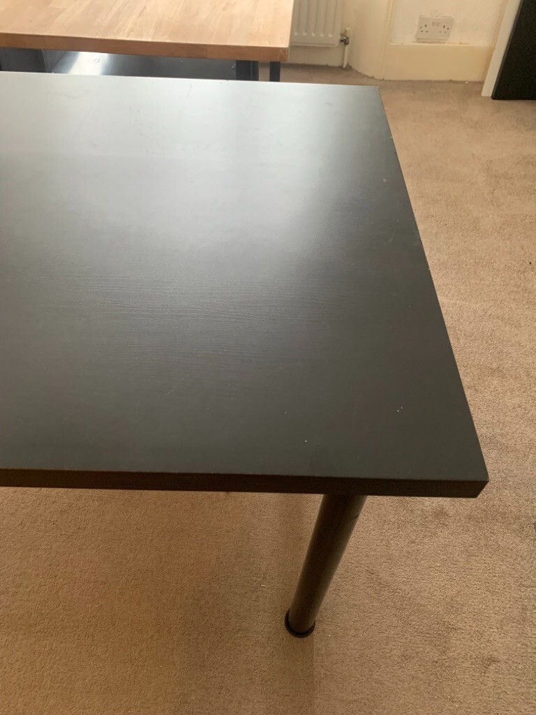 IKEA large black wooden desk with black metal legs, great for any use