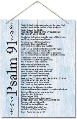 Inspirational  Wood  Art  Signs ,  Psalms  91  Wall  Sign ,  Hanging  Printed  W