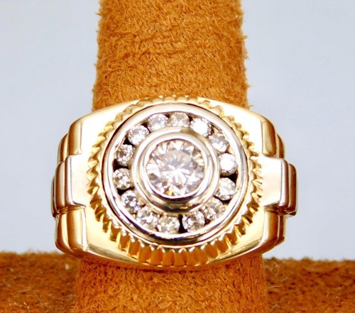 2.00 CARAT NATURAL DIAMONDS ROLEX STYLE YELLOW GOLD MEN'S HEAVY 24.3 GRAMS RING - 第 1/12 張圖片