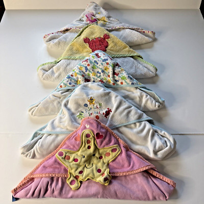 Lot of 5 Baby Hooded Bath Cotton Towels Assorted Brands 30''W x 33''H Sea Life