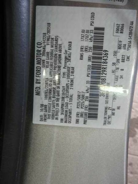 08 09 FUSION AUTOMATIC TRANSMISSION 3.0L 6 SPEED FWD 119810