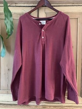 Mens Normal Brand Henley Red Pullover Shirt~Long Sleeve~Logo Buttons~Size 3XL