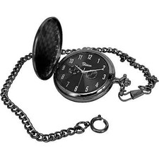 Blekon Classic Quartz Pocket Watch w/ Arabic  Roman Numerals, Date/Day, Chain