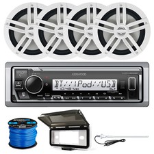 Kenwood in-Dash Marine Receiver, 4x 6.5" White Speakers, Cover, Antenna, Wire
