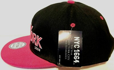 NYC pink hats New York princess hat Vintage NYC 1664 NYC 1664 New York Cap Snap Back Embroidered Pink and Black  main image 3