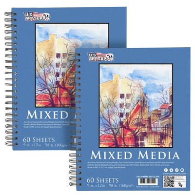 9'' x 12'' Mixed Media Paper Pad Sketchbook, 2 Pack, 60 Sheets 98 lb, Spiral-Bound