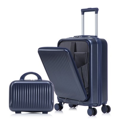 2pc ABS Spinner Luggage Set 20in Suitcase w/14in Cosmetic Case Navy