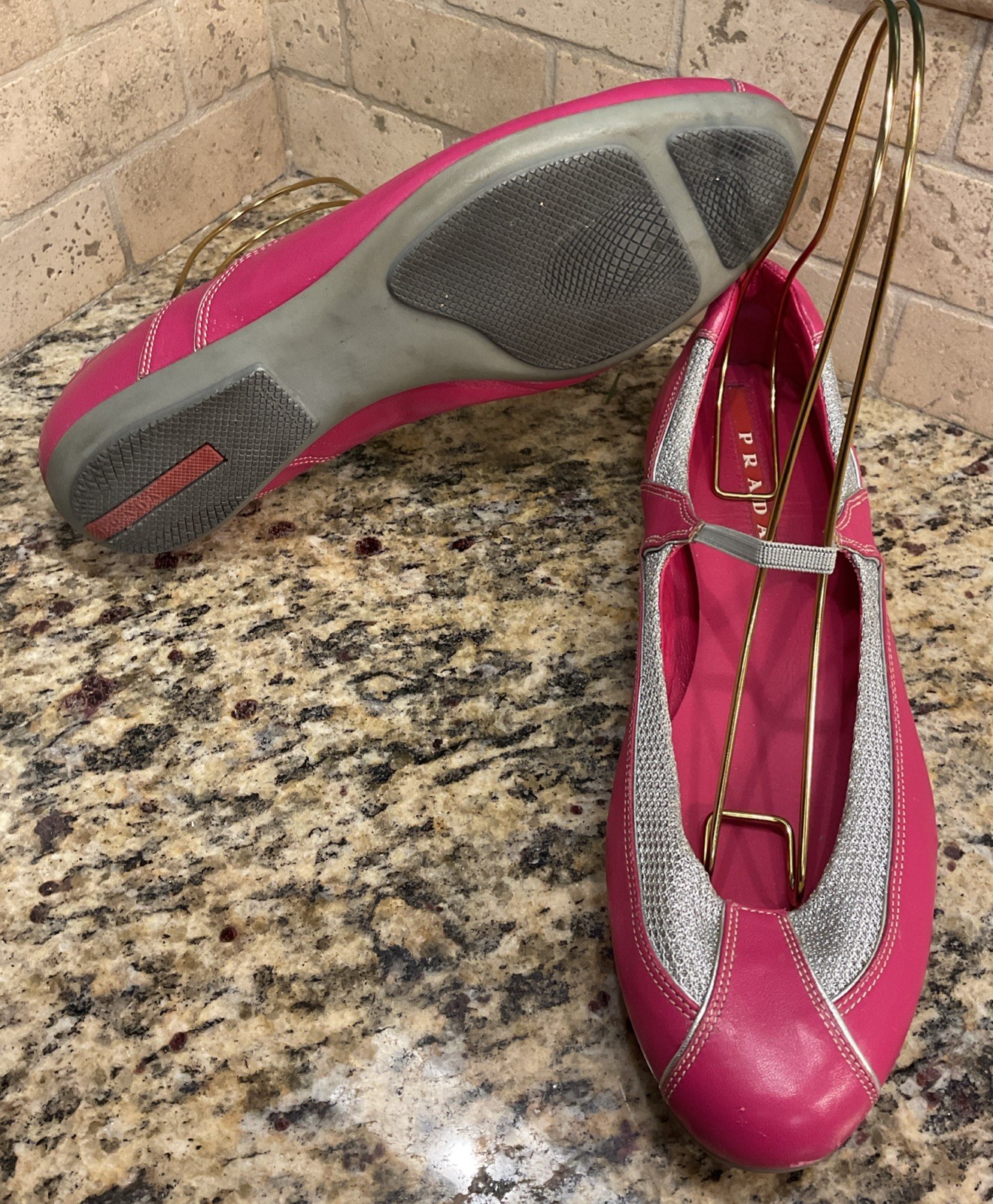 Prada Hot Pink And Metallic Silver Leather Ballet Flats Womens Size 39 Shoes thumbnail 8