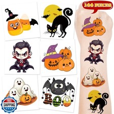 AWHETIE 144 PCS Halloween Tattoos for Kids,2 Inch Halloween Temporary Tattoos