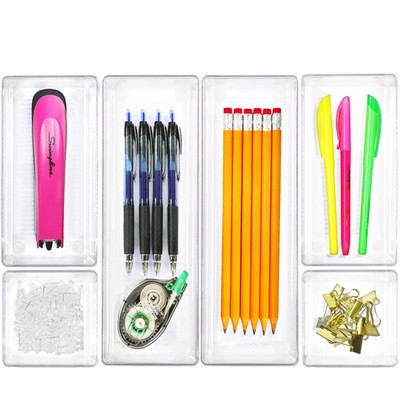 Simple Houseware Clear Drawer Organizer for Office Bin Assorted Sizes,