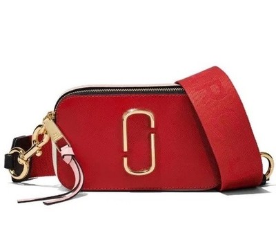Marc Jacobs Snapshot Red Small Crossbody Zip Gold Hardware Logo Detachable Strap
