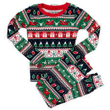  NWT Children's Place Unisex Glow Christmas Fair Isle Cotton Pajamas - SIZE 4