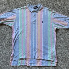 Vintage Polo Ralph Lauren Striped Polo Shirt USA Made Men  s L Multicolor Pastel