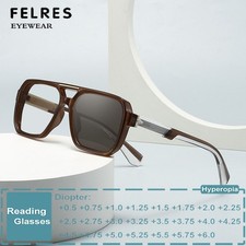 Double Bridge Photochromic Square Reading Glasses Unisex Presbyopic Sunglasses