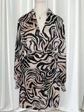 Anthropologie Dress Womens US 6 Black White Zebra Print Long Sleeve Mini Ruched