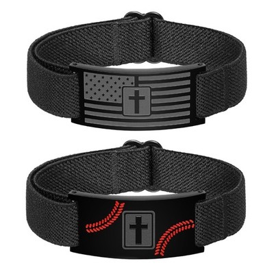 Faith Inspired Mens Bracelet Featuring Crosses And US Flag Symbol Adjustable Fit