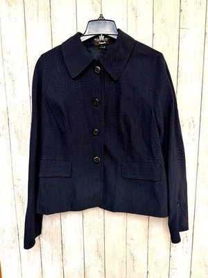 New Ellen Tracy Womens Blazer Jacket 16 Ink Blue Wool Blend Business Career NWT