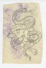 original antique bob shaw skull snake texas tattoo vellum flash stencil 4x6.5