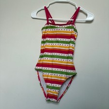 Gymboree Striped One Piece Swimsuit Pink Green Girls Fits 10/12