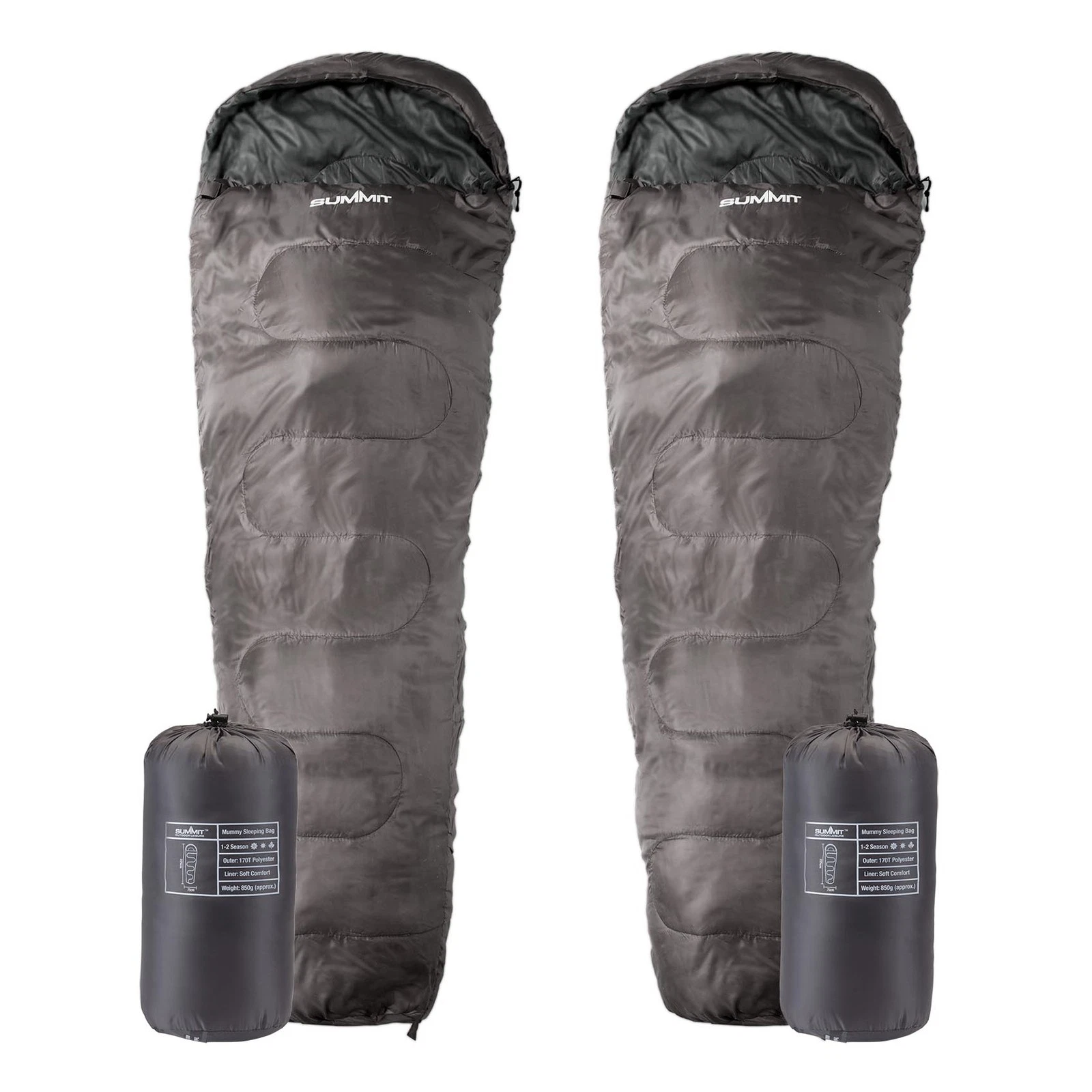Sleeping Bag for Camping 225cm x 75cm Black X 2