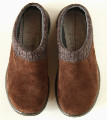 Dansko Woman's 37 6.5-7 Eartha Brown Suede Slip On Knit Cuff Clogs Comfort Shoes