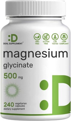Deal Supplement Magnesium Glycinate 500mg, 240 Veggie Capsules | 100% Chelated f