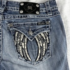 Miss Me Bootcut Jeans Womens 32 Signature Boot Curt Embellished Angel Pocket