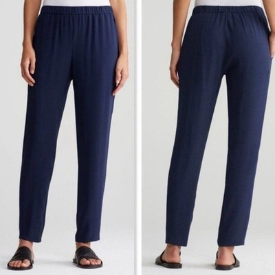 Eileen Fisher Midnight Silk Georgette Crepe Slouchy Ankle Pants
