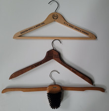 3 Vtg Wooden Clothes Hangers SHERATON HOTELS STANDISH Folding w Lint Brush