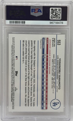 2024 TOPPS TRUE PHOTO VARIATION #553 YOSHINOBU YAMAMOTO ROOKIE PSA 10 GEM SP SSP - Picture 2 of 2