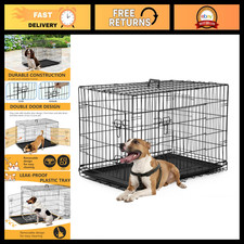 36" Foldable Metal Dog Crate - Portable Black Cage for Medium Dogs Puppies