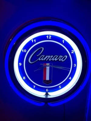 Chevy Camaro Motors Auto Garage Man Cave Neon Style LED Clock Advertising Sign