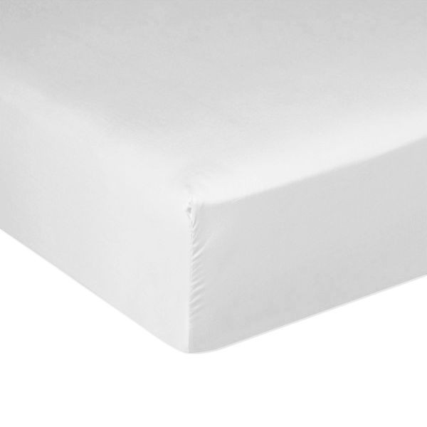 Satin de coton drap housse 180x200 cm blanc haut de gamme avec bonnet 30cm