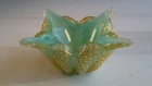 Quality VTG Murano Art Glass Ashtray Golden Adventurine Bubbles Over Light Blue