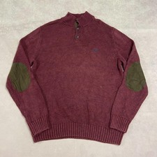 Chaps Knitted Jumper 1/4 Button Up Chunky Knit Sweater Men's L