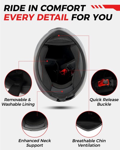ORTHRUS DOT Full Face Motorcycle Helmet Dual Visor Matte Black Red Street Bike - Bild 6 von 7