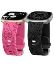 2 Packs Floral Engraved Band with Fitbit Versa 4/Versa 3/Sense 2/Sense Band ,...
