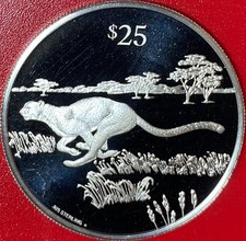 1993 BRITISH VIRGIN ISLANDS $25 PROOF .63 OZ SILVER CHEETAH WILDLIFE CAT BVI RRR