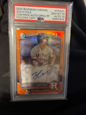 zach cole orange auto 1st bowman 2025