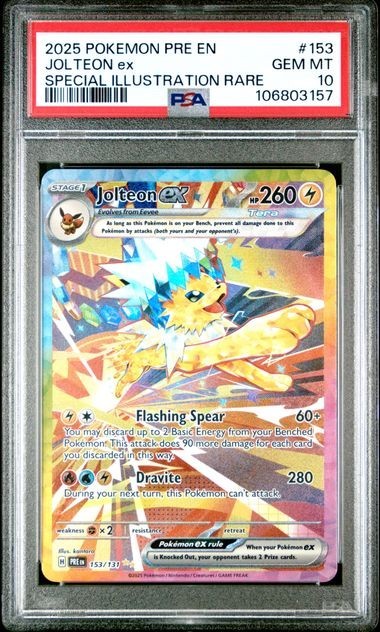 2025 POKEMON PRE EN-PRISMATIC EVOLUTIONS #153 JOLTEON EX PSA 10