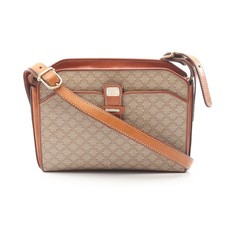 CELINE Macadam Shoulder Bag PVC Leather Beige Light Brown Gold Hardware #RC4422