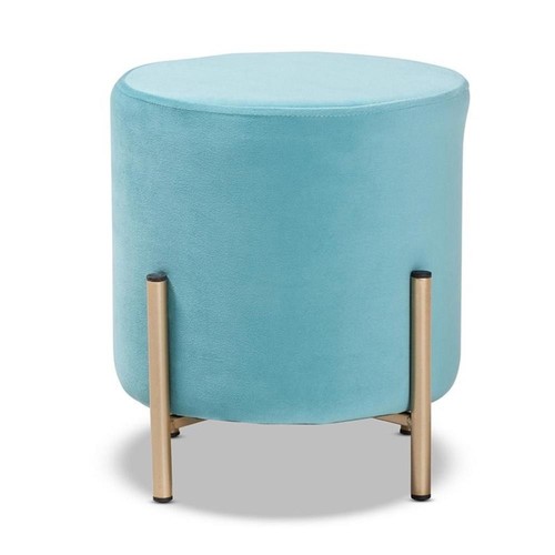Baxton Studio Thurman Sky Blue Velvet and Gold Finished Metal Ottoman - Picture 2 of 9