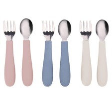 Toddler Utensils Set 3 Forks  3 Spoons Stainless Steel  Silicone