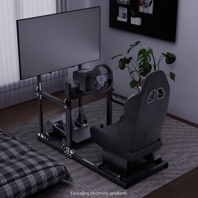 Hottoby 3060 Aluminum Racing Sim Cockpit Stand With Black Seat TV Stand Logitech