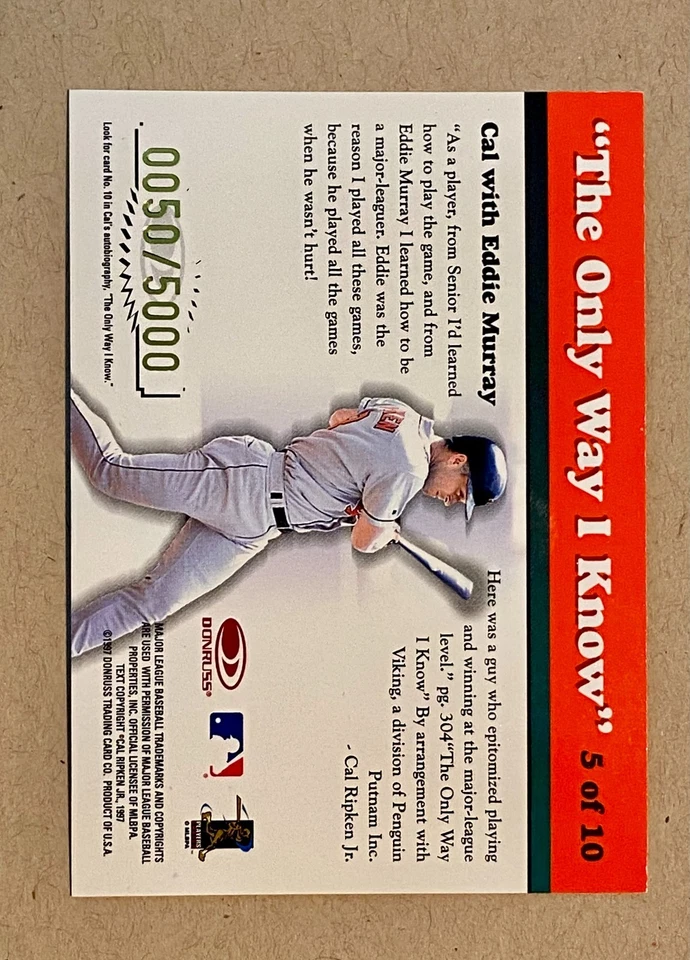 Donruss Gold Sig. 1997 Lámina - #5 Cal Ripken Jr. Salón de la fama Eddie Murray Salón de la fama 50/5000. Foto 2 de 2