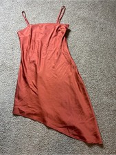 Forever 21 Women's Rust Orange Satin Slip Dress Size Small Asymmetrical