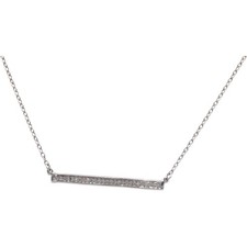 14k White Gold Round Cut Diamond Fixed Bar Pendant Necklace Chain 0.10CT