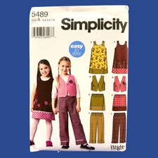 Childs Jumper Vest Pants Skirt 2003 Simplicity Pattern 5489 Size 3 - 8 Uncut